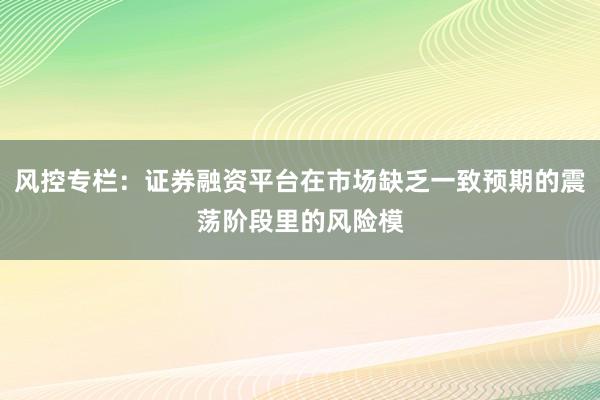 风控专栏：证券融资平台在市场缺乏一致预期的震荡阶段里的风险模