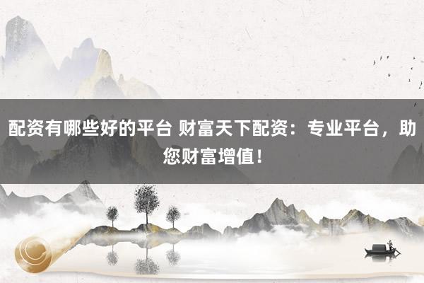 配资有哪些好的平台 财富天下配资：专业平台，助您财富增值！