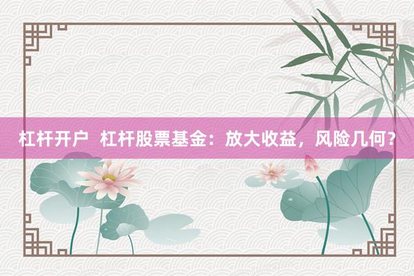 杠杆开户 杠杆股票基金:放大收益,风险几何?